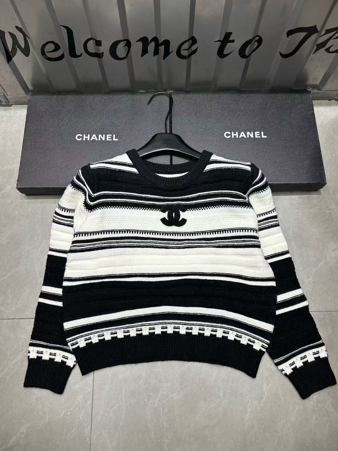 CHANE1 ダブルC ストライプ カラーブロック セーター【50％割引+送料無料】