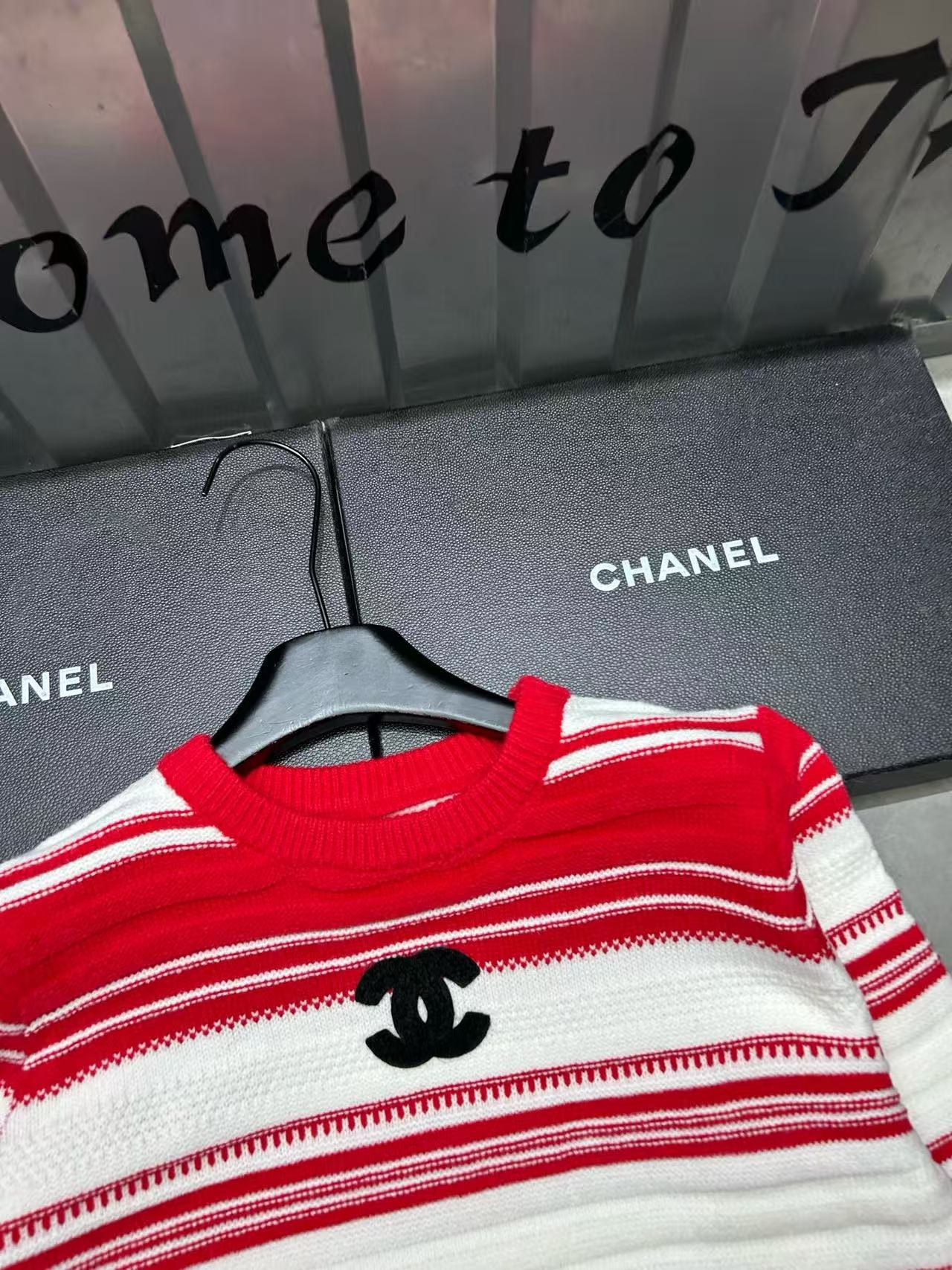 CHANE1 ダブルC ストライプ カラーブロック セーター【50％割引+送料無料】