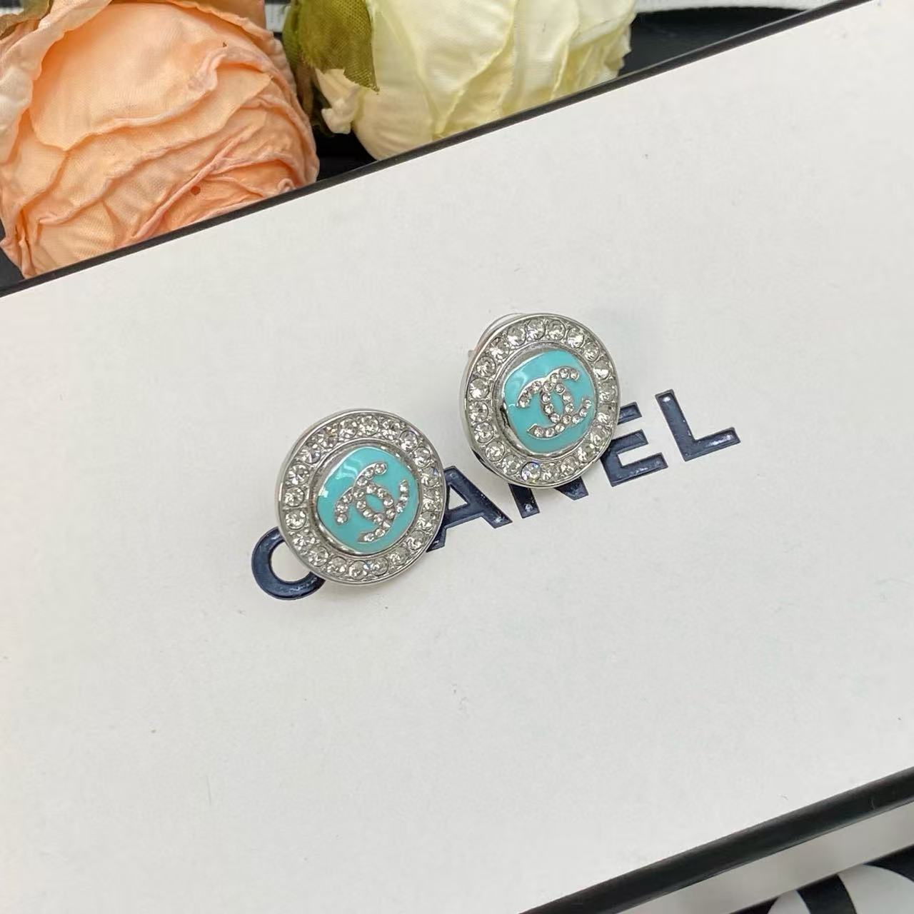 CHANE1 ダイヤモンドセット ダブルC ラウンドスタッドピアス【50％割引+送料無料】