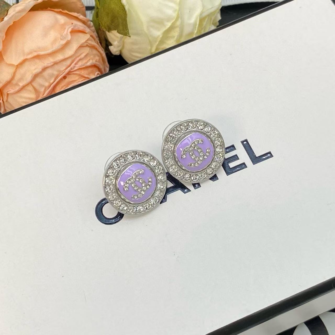 CHANE1 ダイヤモンドセット ダブルC ラウンドスタッドピアス【50％割引+送料無料】