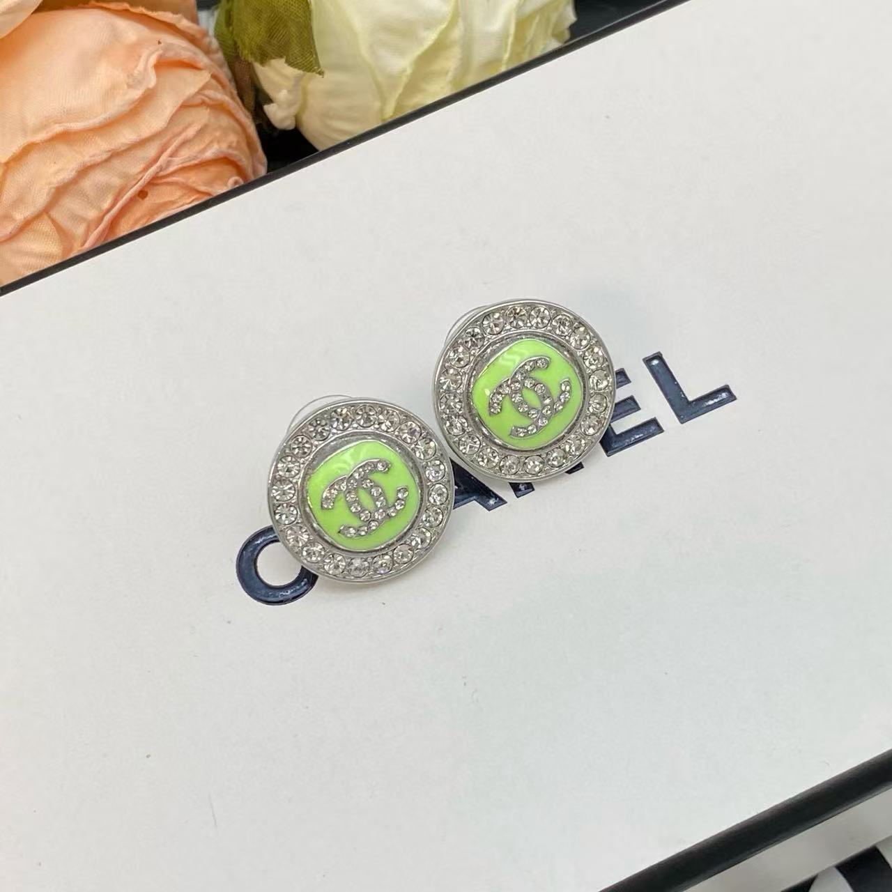 CHANE1 ダイヤモンドセット ダブルC ラウンドスタッドピアス【50％割引+送料無料】