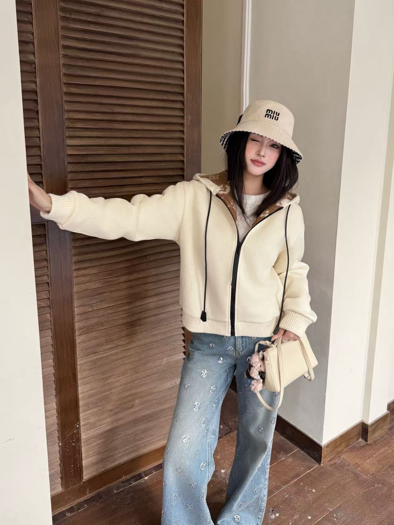 LVフード付きシアリングコート【50％割引+送料無料】