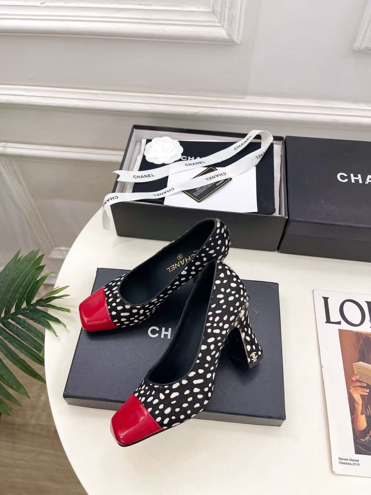 CHANE1高品質ダブルCスクエアトゥハイヒール【50％割引+送料無料】