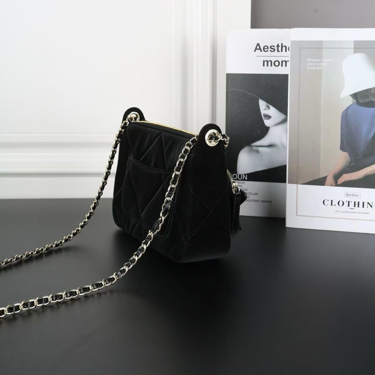 CHANE1 ベルベットディアスキンチェーンバッグ【50％割引+送料無料】