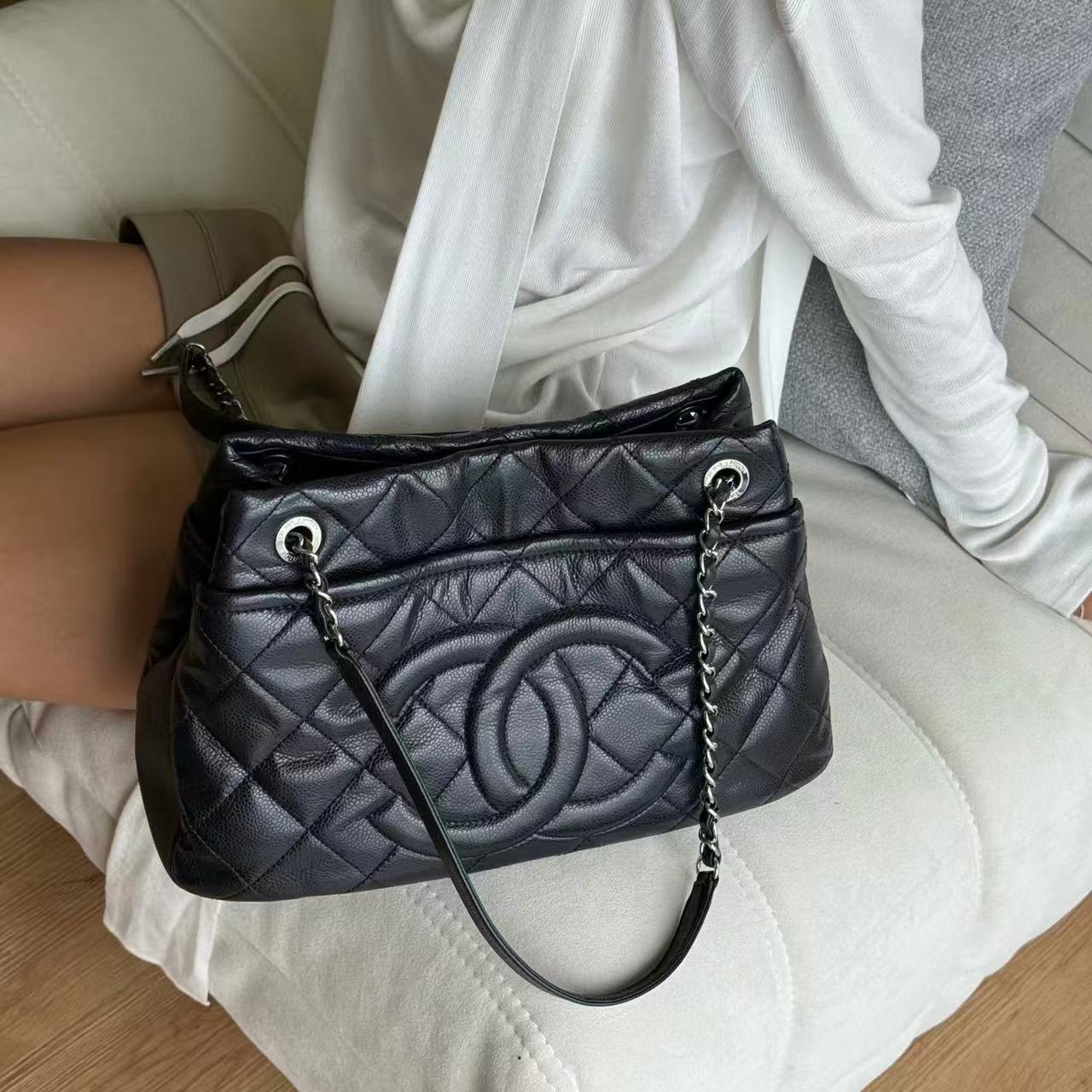 CHANE1 ダブルCチェーンチェックトートバッグ【50％割引+送料無料】