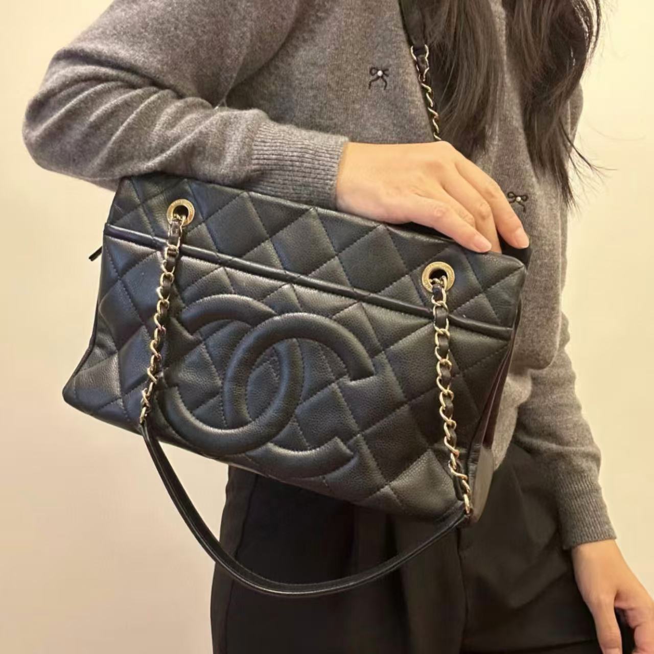 CHANE1 ダブルCチェーンチェックトートバッグ【50％割引+送料無料】