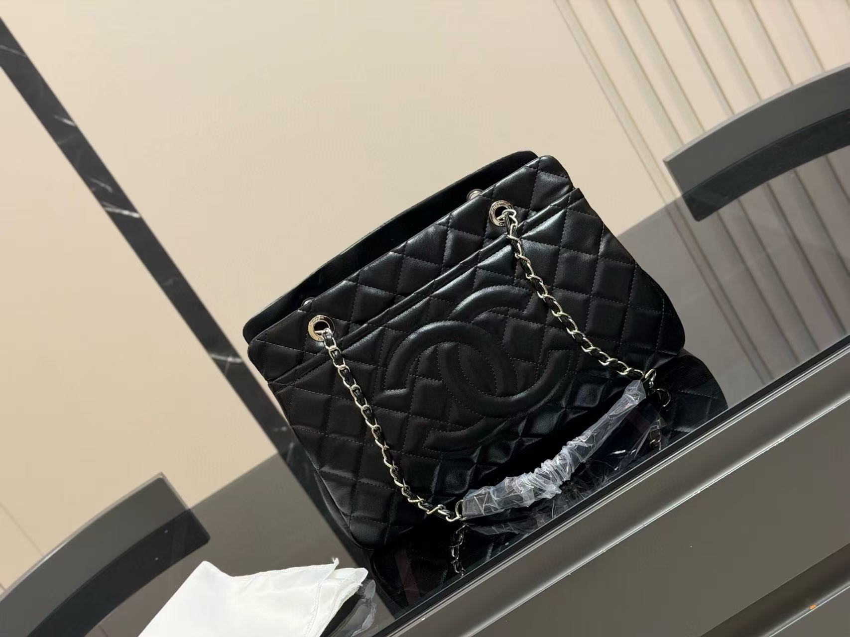 CHANE1 ダブルCチェーンチェックトートバッグ【50％割引+送料無料】