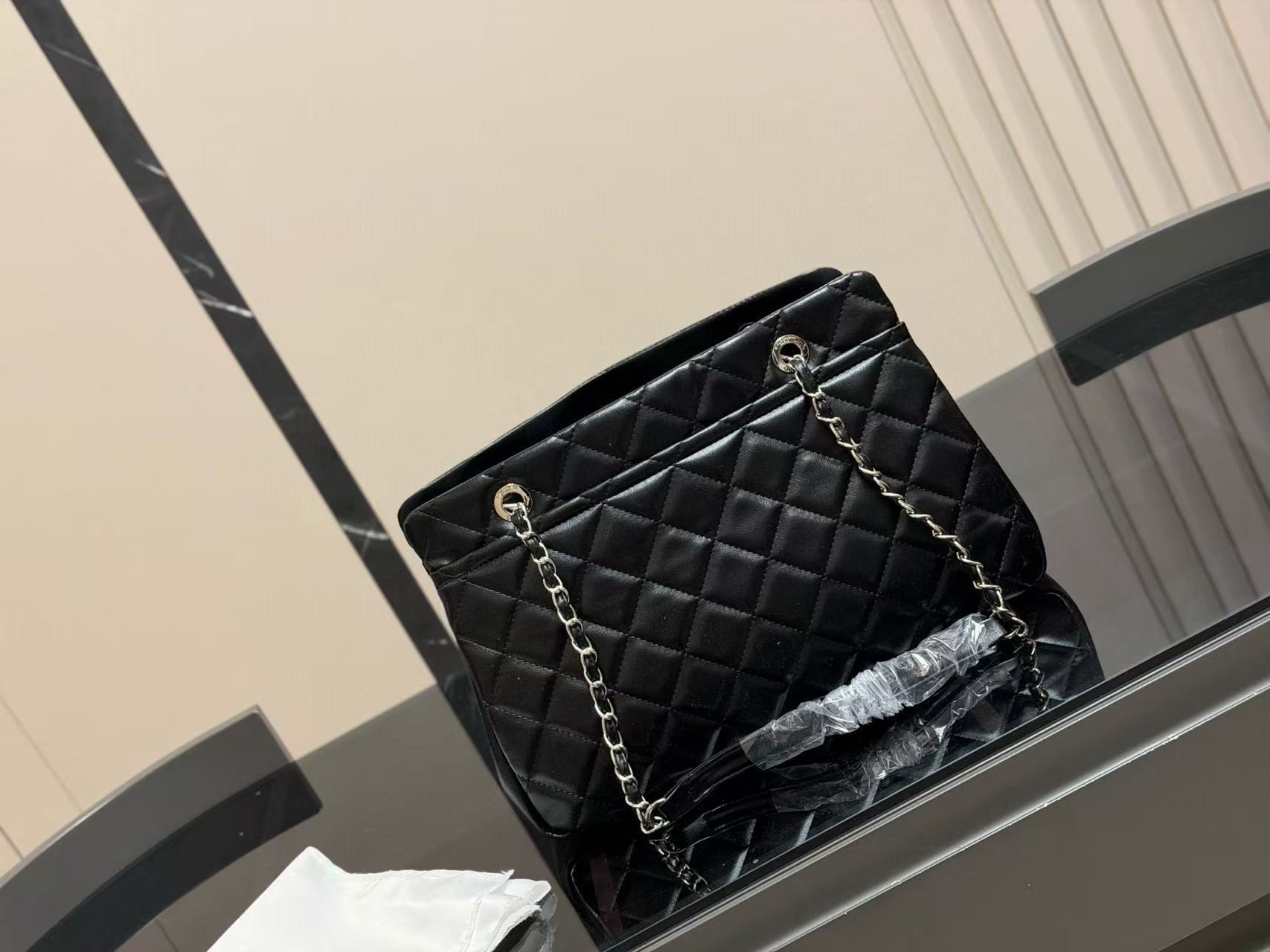 CHANE1 ダブルCチェーンチェックトートバッグ【50％割引+送料無料】