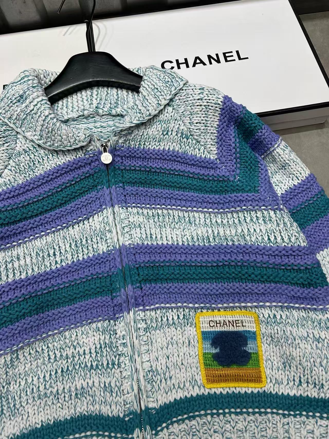 CHANE1 カラーブロック ジップアップ ウールカーディガン【50％割引+送料無料】