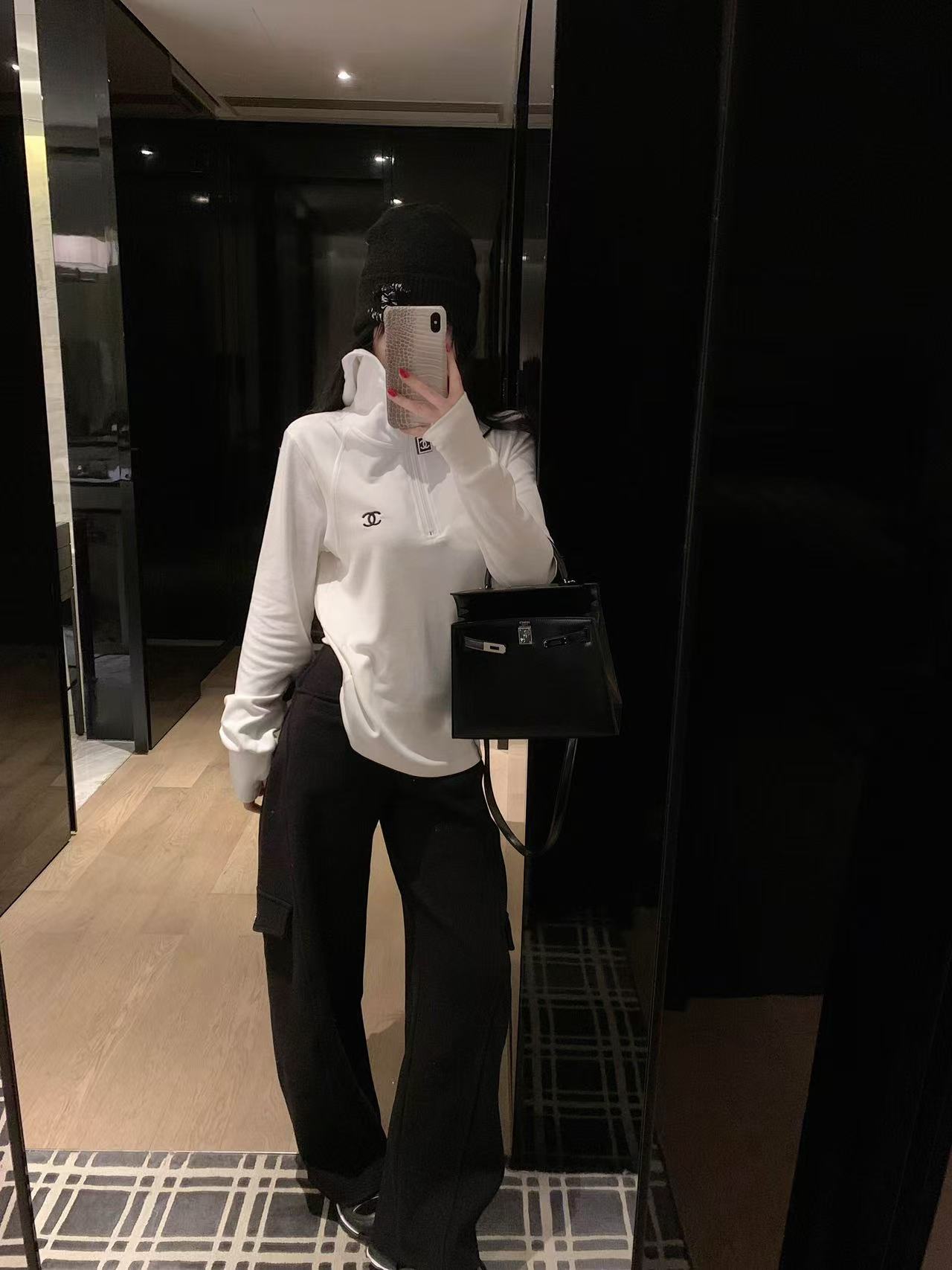 CHANE1 ハーフジップ フード付き ロングスリーブ Tシャツ【50％割引+送料無料】