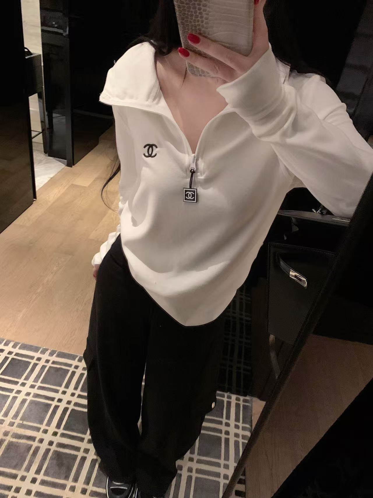 CHANE1 ハーフジップ フード付き ロングスリーブ Tシャツ【50％割引+送料無料】