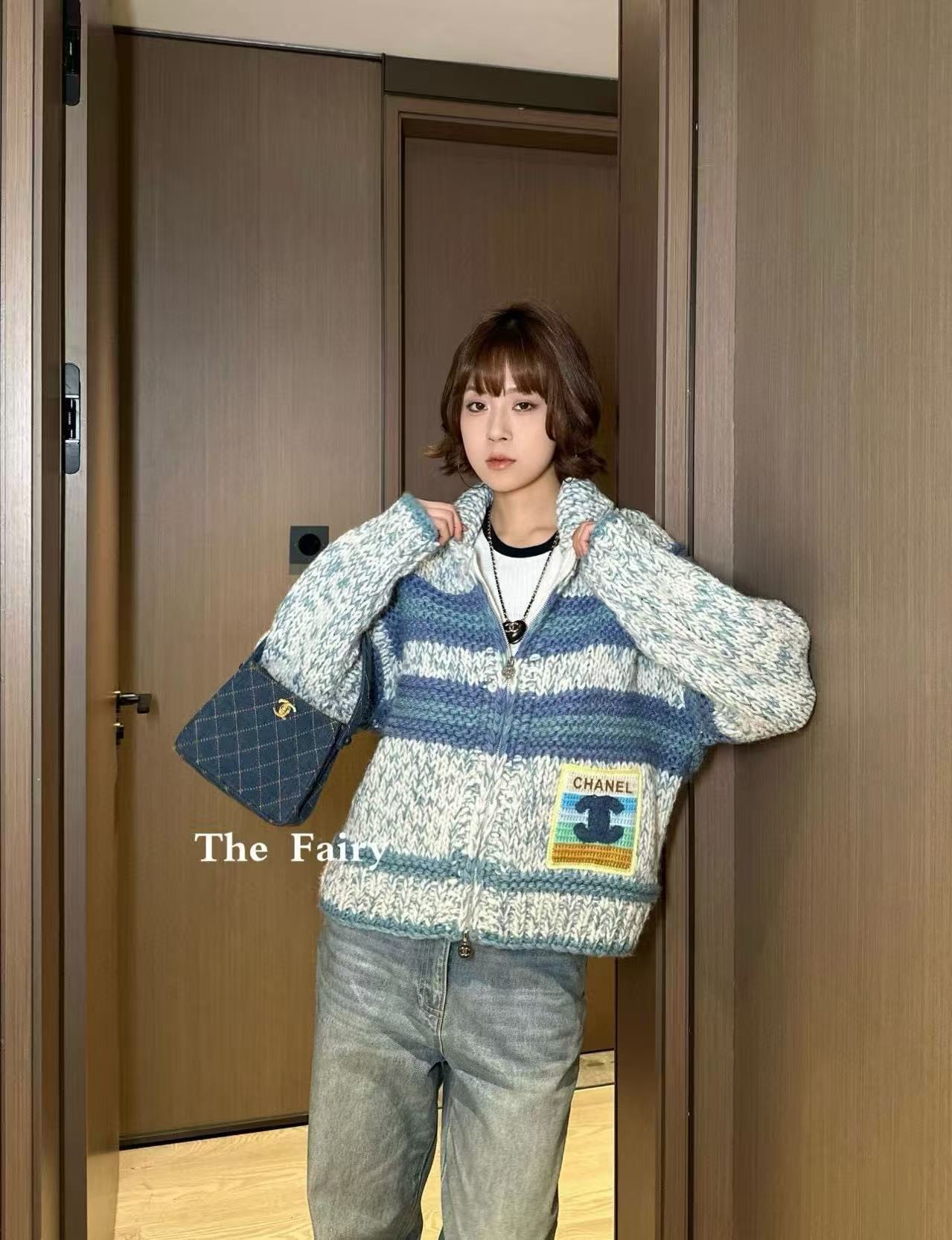 CHANE1 カラーブロック ジップアップ ウールカーディガン【50％割引+送料無料】