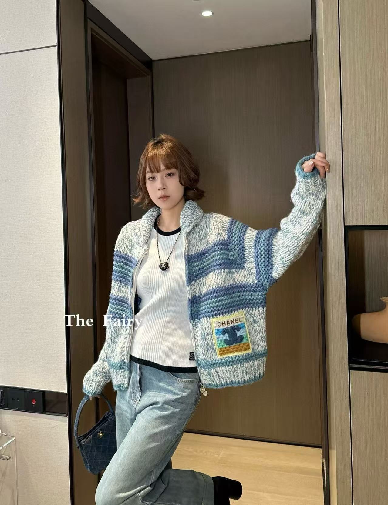 CHANE1 カラーブロック ジップアップ ウールカーディガン【50％割引+送料無料】