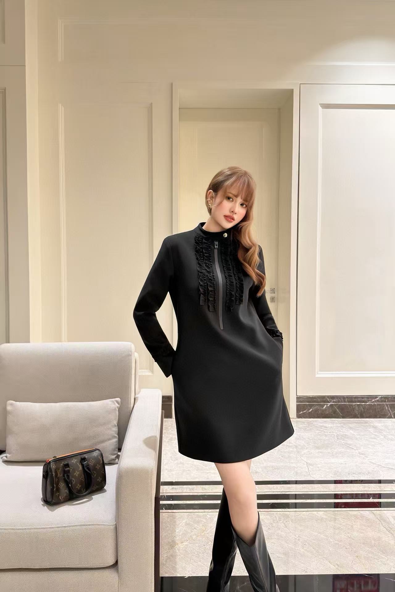 LVジッパー ロングスリーブ ドレス【50％割引+送料無料】