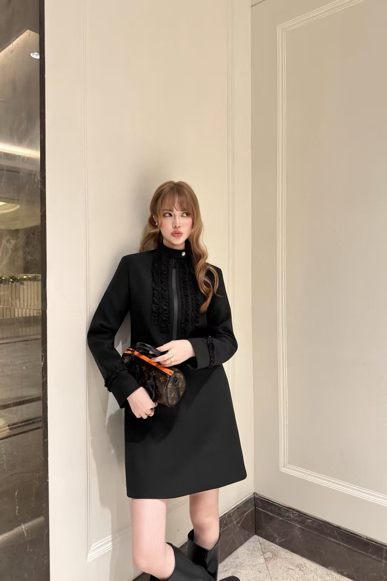 LVジッパー ロングスリーブ ドレス【50％割引+送料無料】