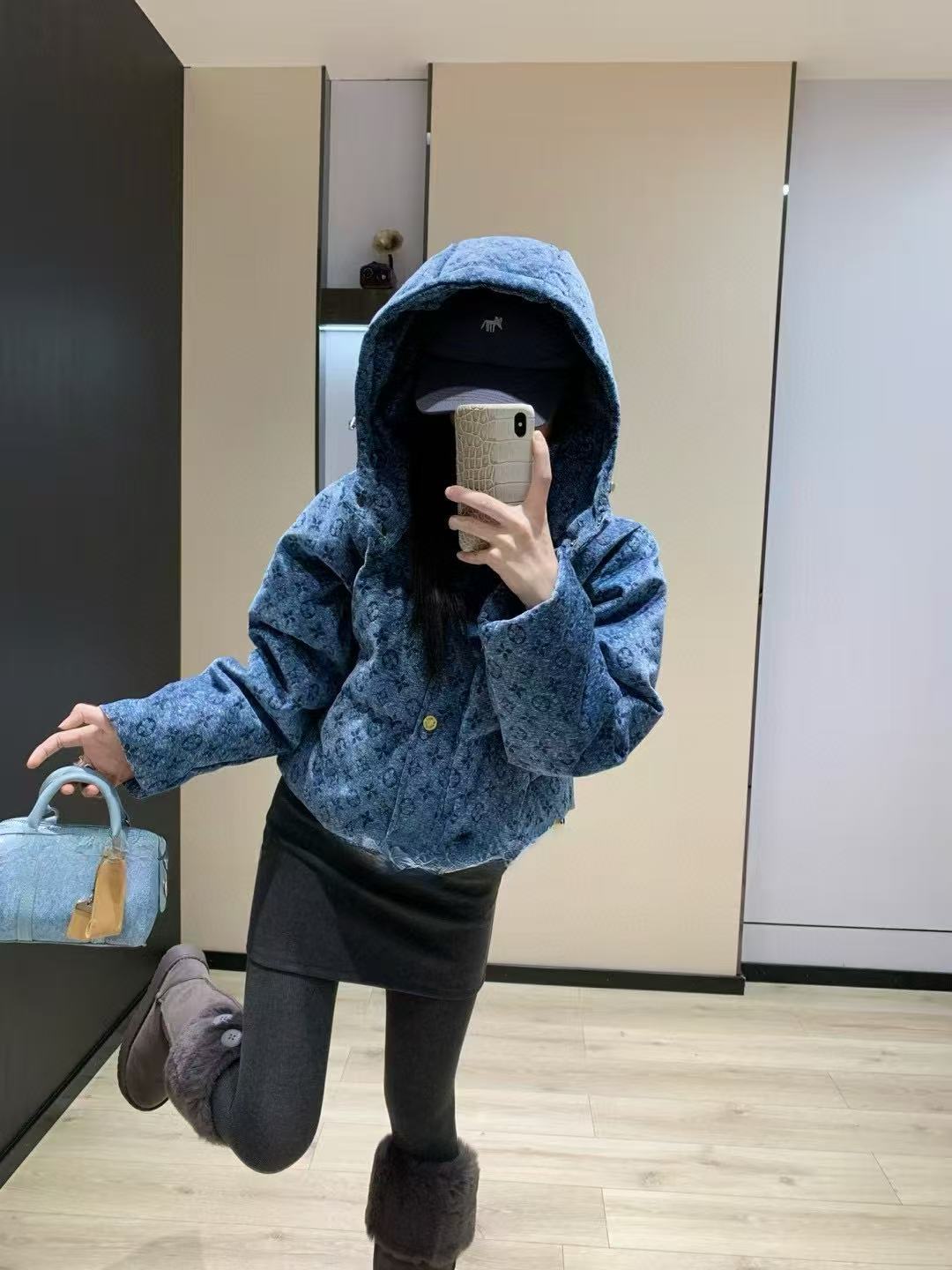 LVプリント フード付きデニムジャケット【50％割引+送料無料】