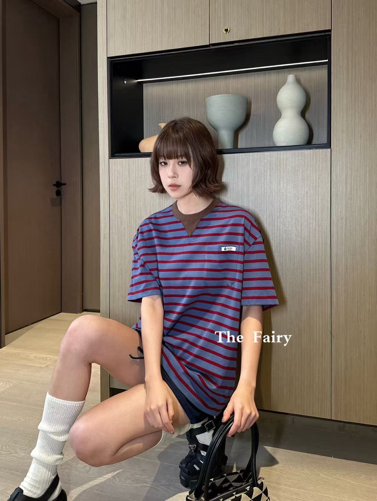 M1UM1U ストライプTシャツ【50％割引+送料無料】