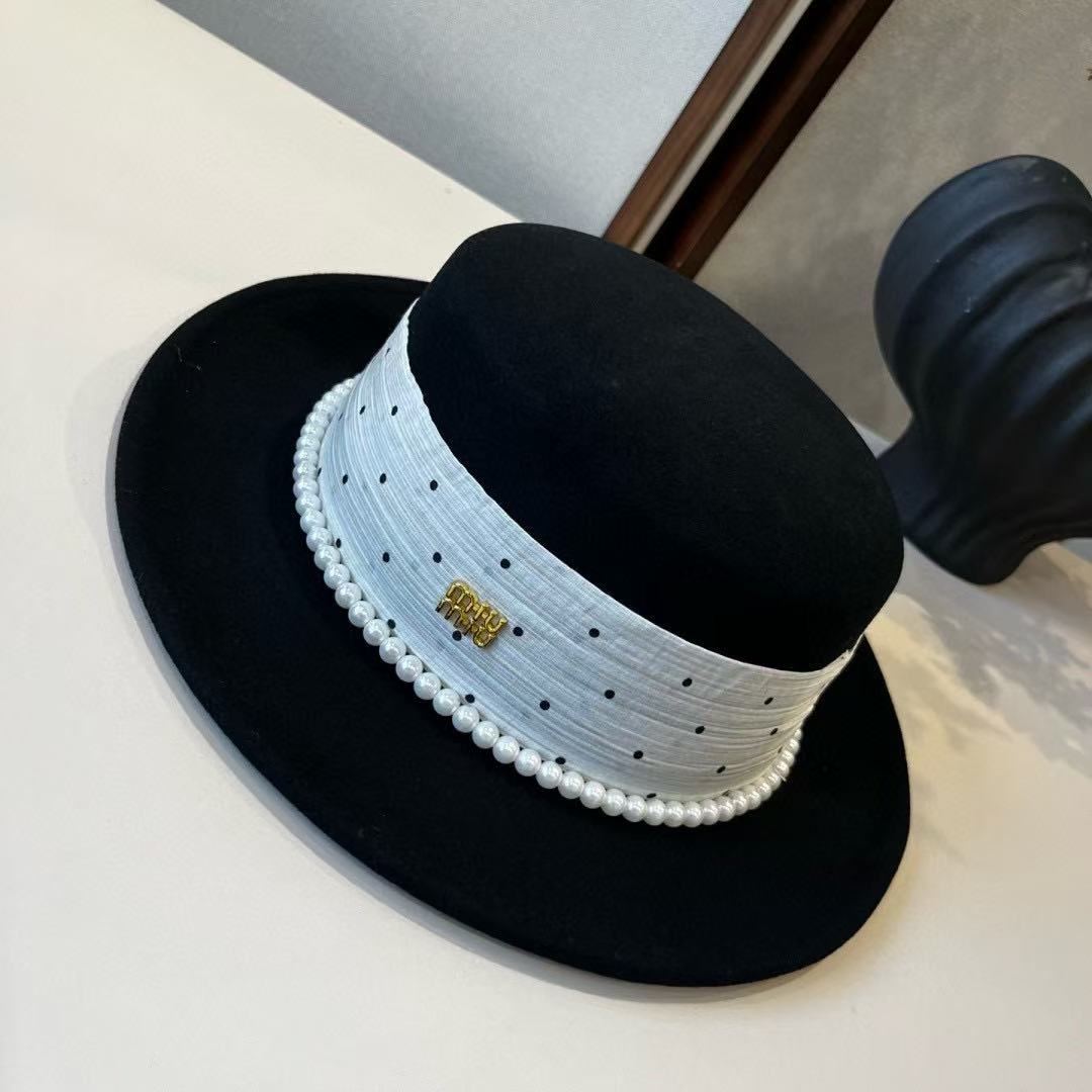 M1UM1U パール ポルカドット フラットトップハット【50％割引+送料無料】