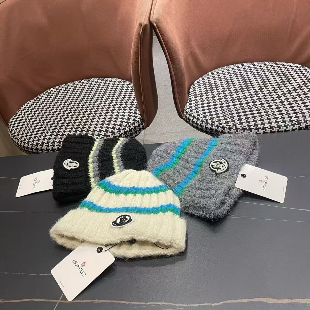 MONCLERストライプのカラーブロックウールハット【50％割引+送料無料】