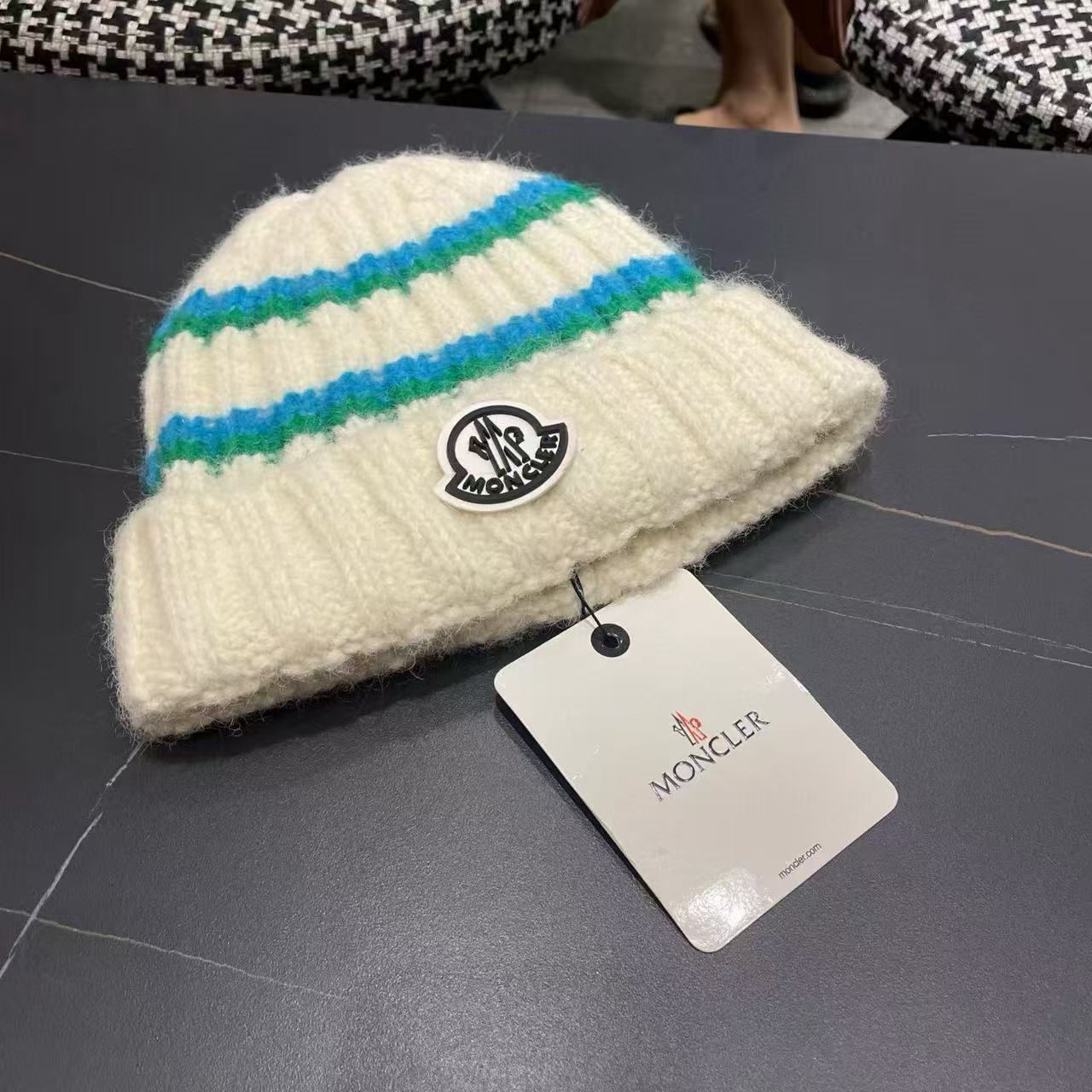 MONCLERストライプのカラーブロックウールハット【50％割引+送料無料】