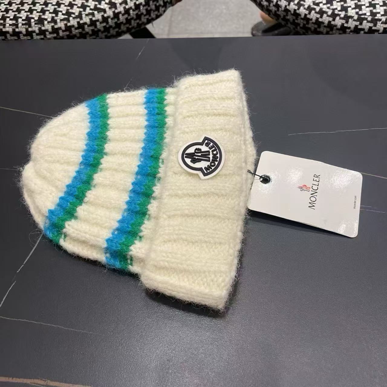 MONCLERストライプのカラーブロックウールハット【50％割引+送料無料】