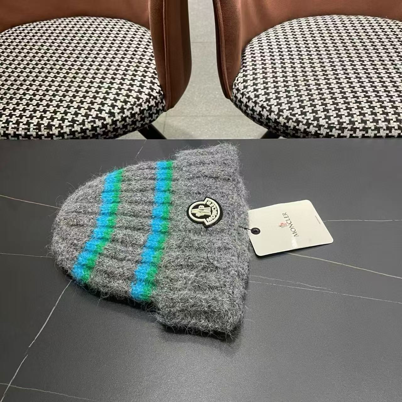 MONCLERストライプのカラーブロックウールハット【50％割引+送料無料】