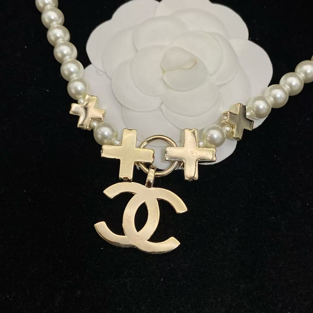 CHANE1 ダブルC パール＆ダイヤモンドネックレス【50％割引+送料無料】