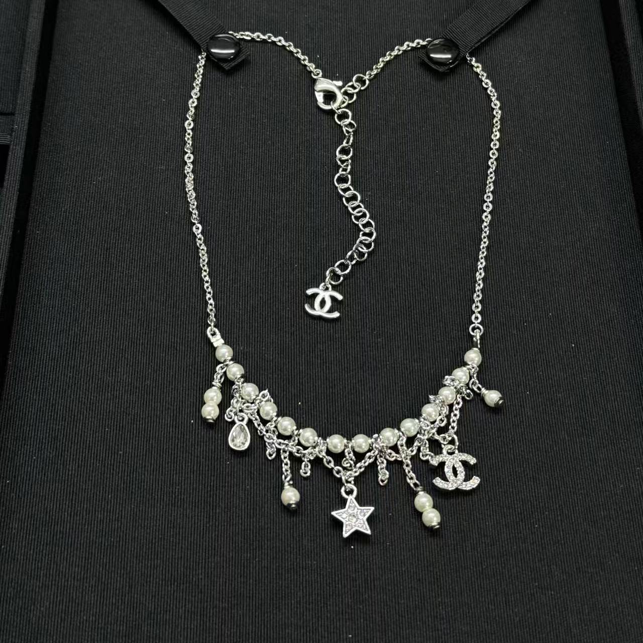 CHANE1 五芒星 ダブルC パールネックレス【50％割引+送料無料】