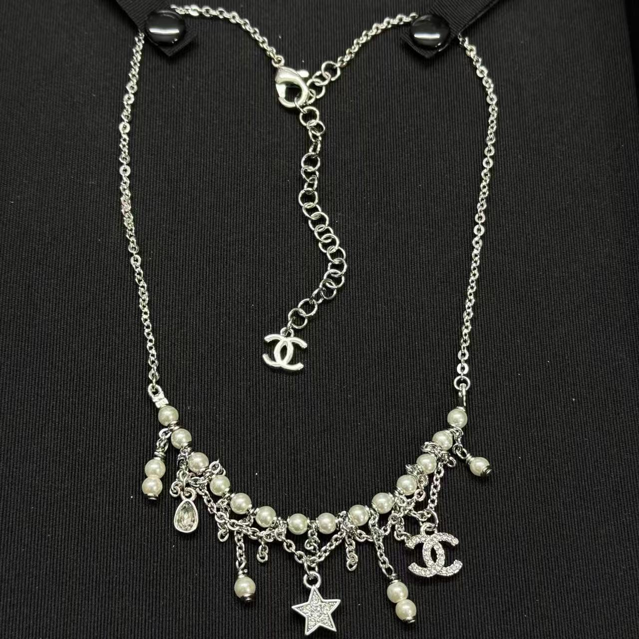 CHANE1 五芒星 ダブルC パールネックレス【50％割引+送料無料】