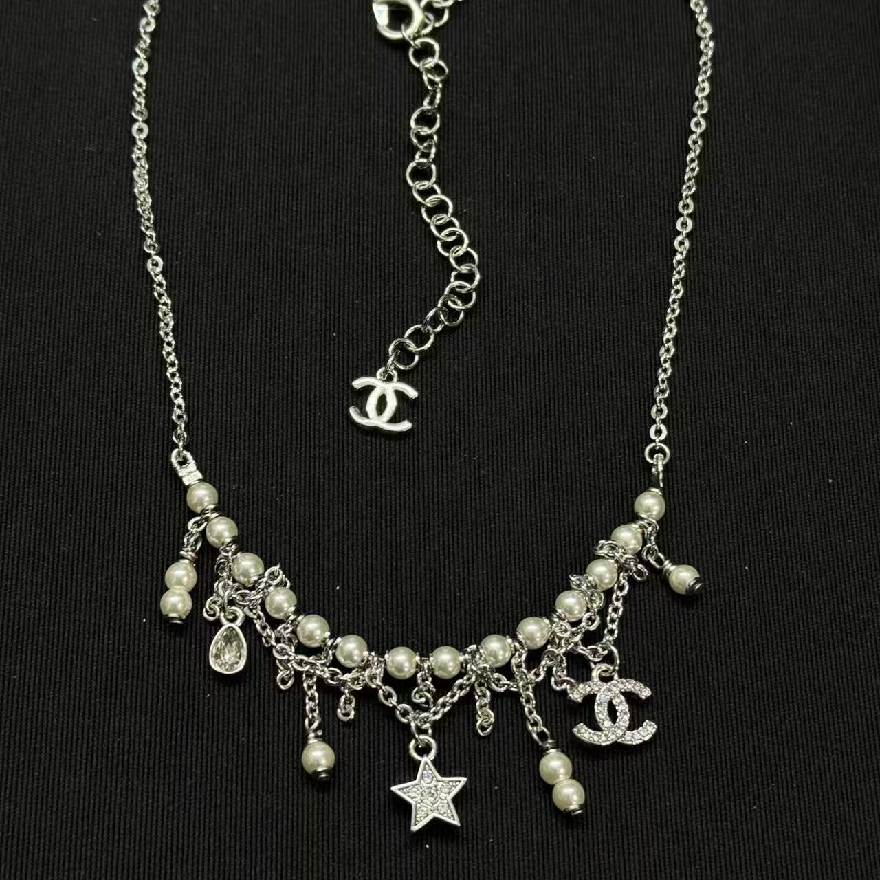 CHANE1 五芒星 ダブルC パールネックレス【50％割引+送料無料】