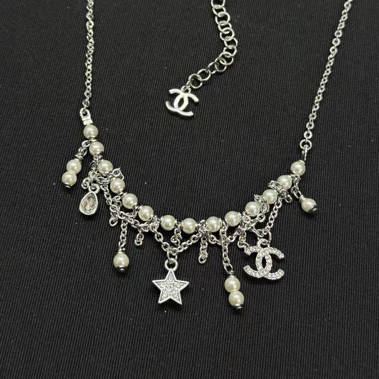 CHANE1 五芒星 ダブルC パールネックレス【50％割引+送料無料】