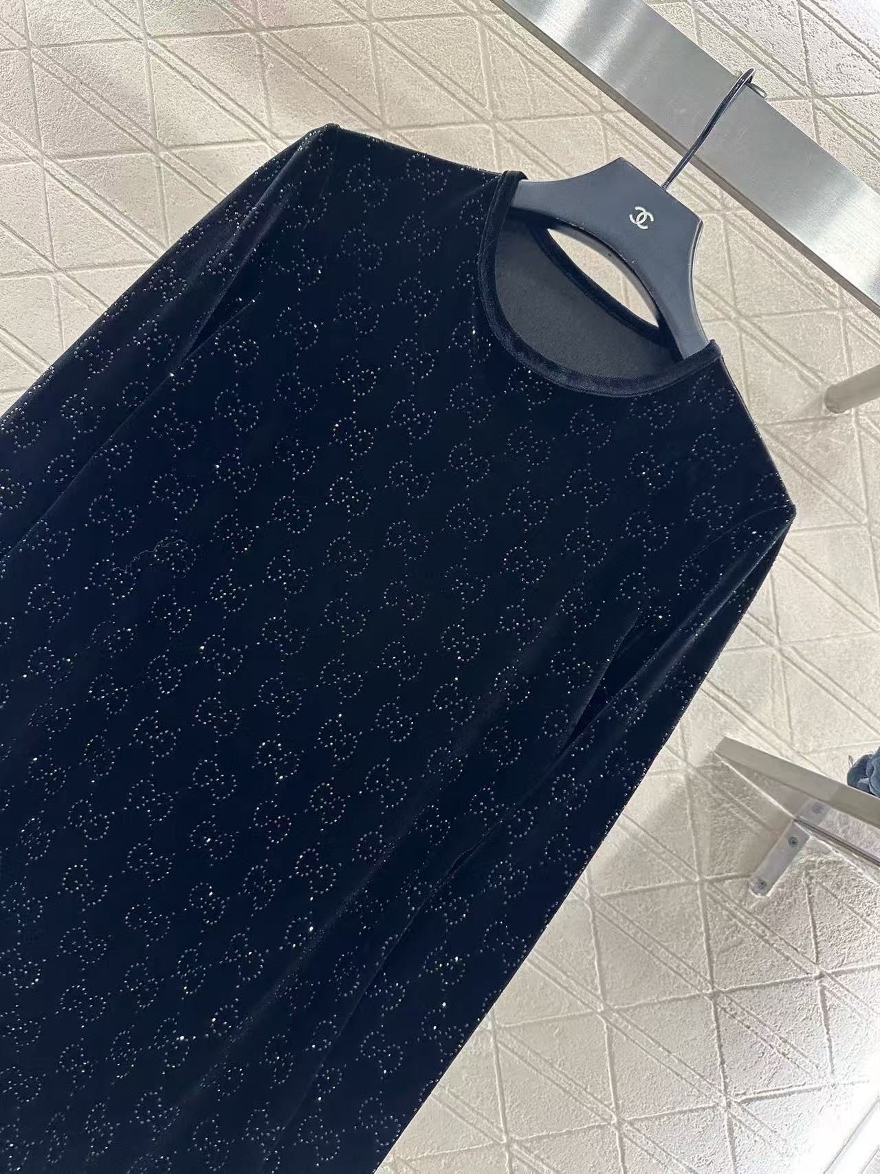 GUCC1 ベルベット ラインストーン ロングスリーブ ドレス【50％割引+送料無料】