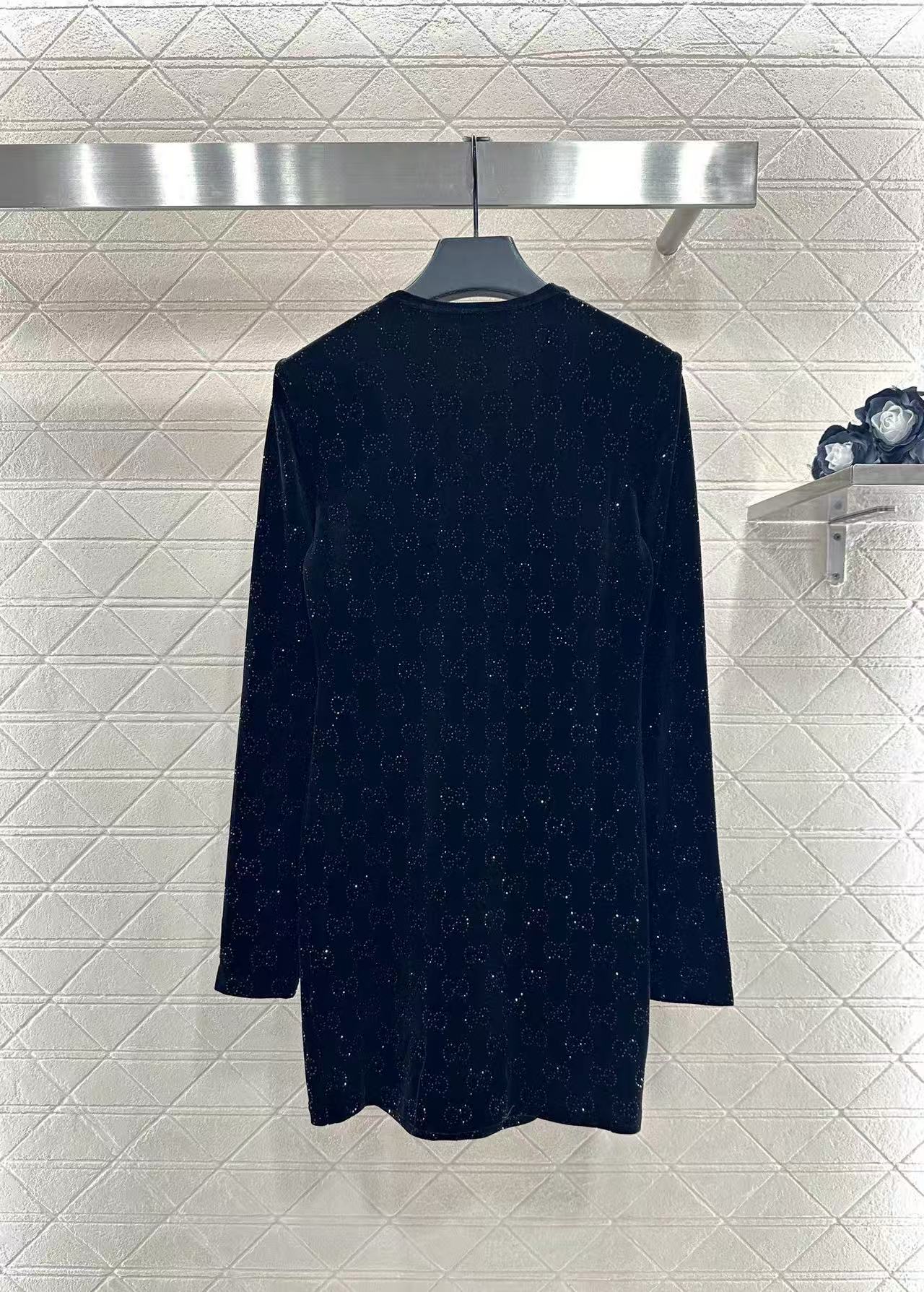 GUCC1 ベルベット ラインストーン ロングスリーブ ドレス【50％割引+送料無料】