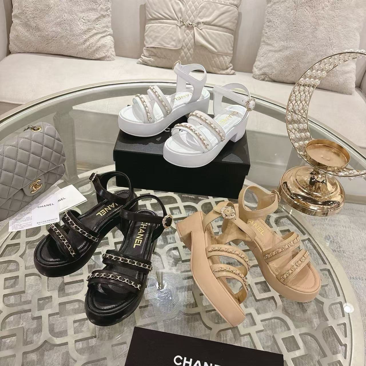 CHANE1 高品質ダブルCチェーンプラットフォームサンダル【50％割引+送料無料】