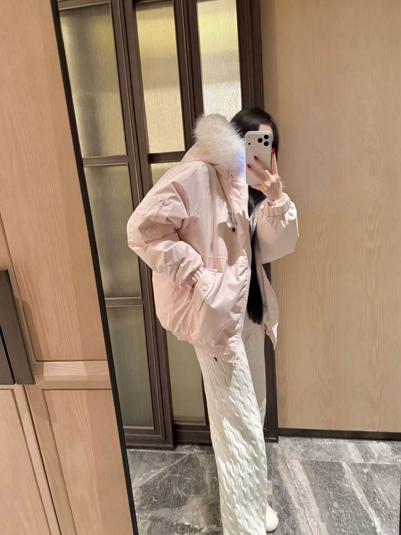 CHANE1 ファーカラー ラインストーン装飾 コットンパディングジャケット【50％割引+送料無料】