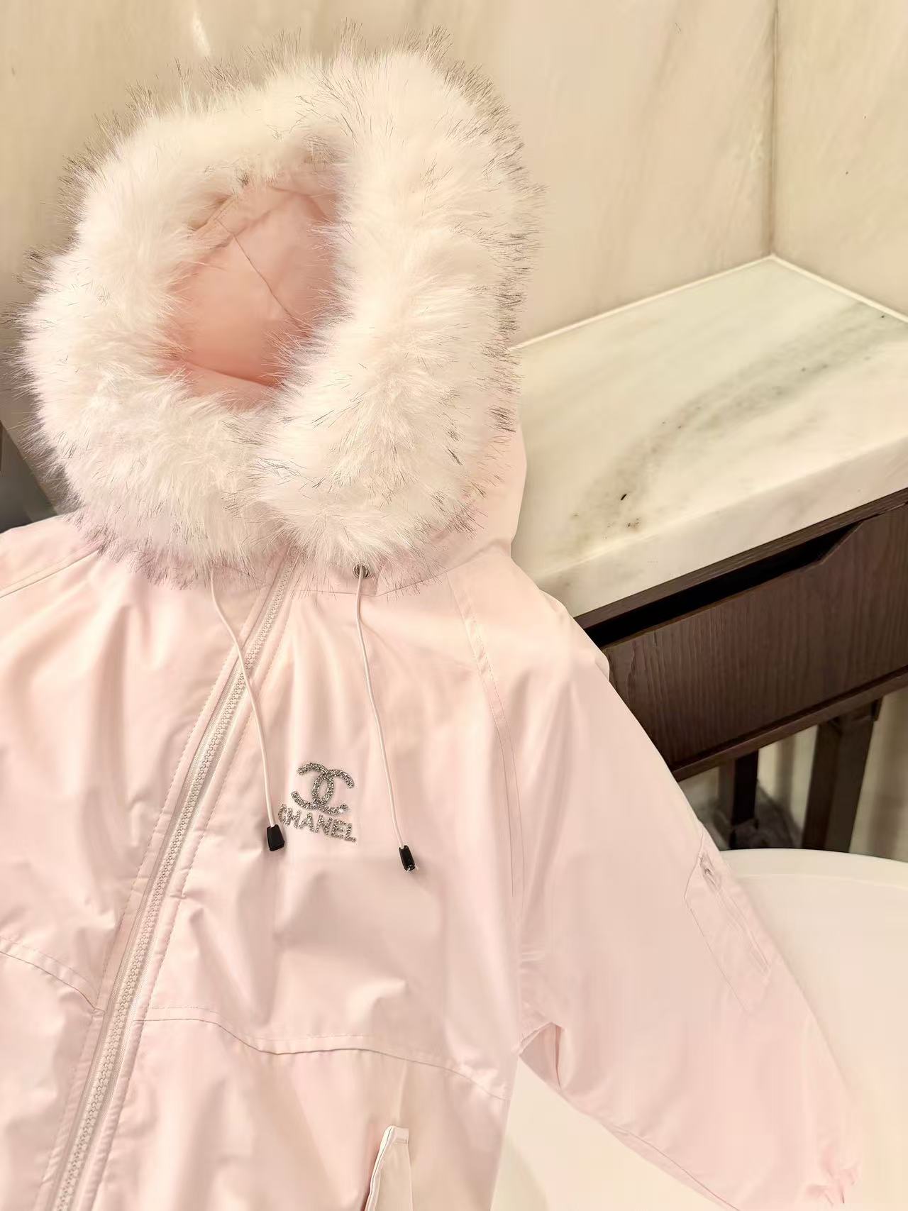 CHANE1 ファーカラー ラインストーン装飾 コットンパディングジャケット【50％割引+送料無料】