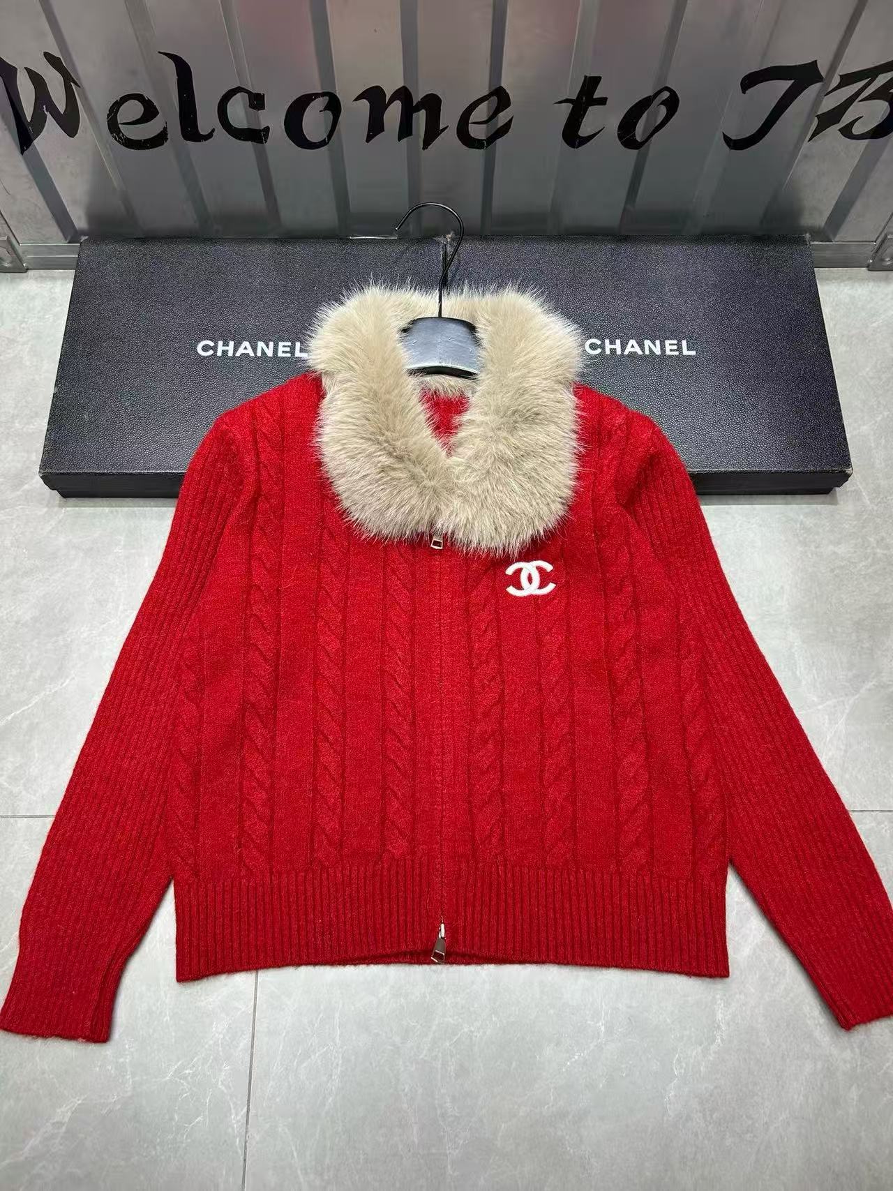 CHANE1 ファーカラージッパーウールカーディガン【50％割引+送料無料】