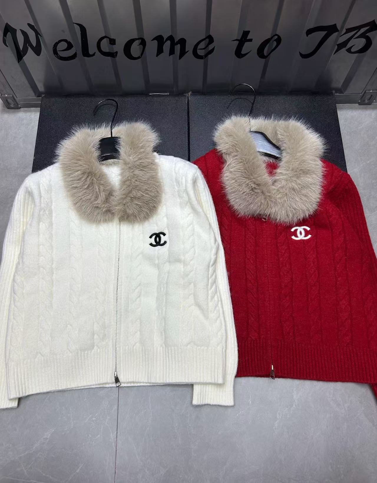 CHANE1 ファーカラージッパーウールカーディガン【50％割引+送料無料】