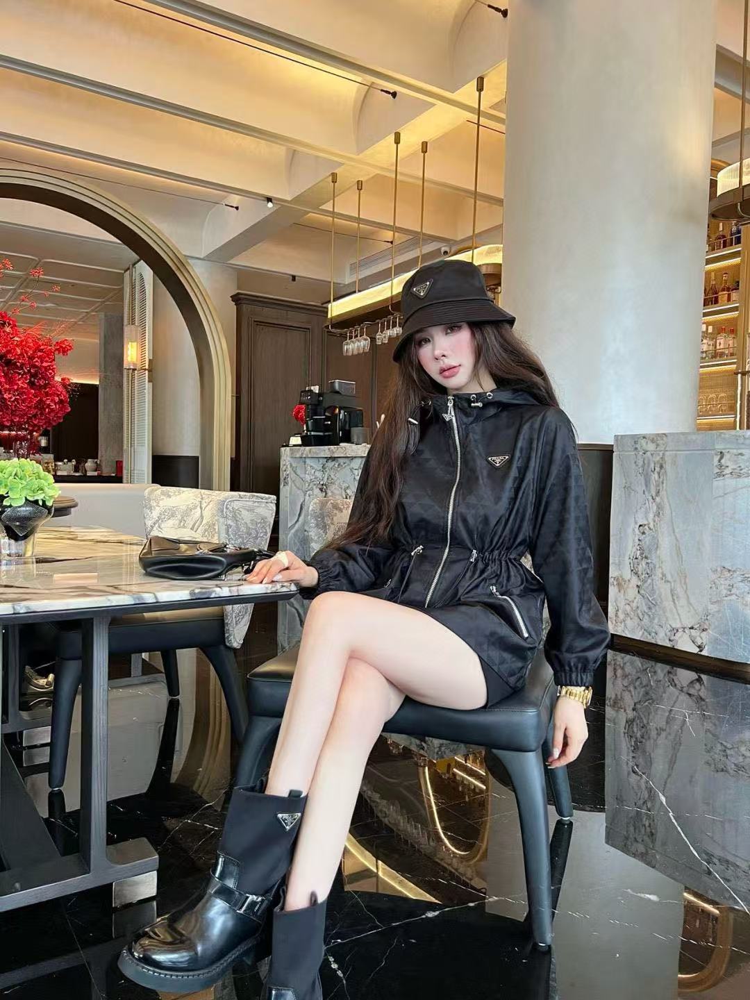 PR4DA ジャカード フード付き ウエスト絞り ジャケット【50％割引+送料無料】