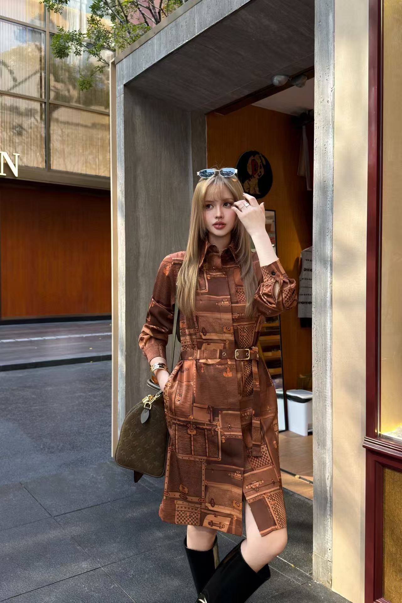 LVプリント ロングスリーブ ドレス【50％割引+送料無料】