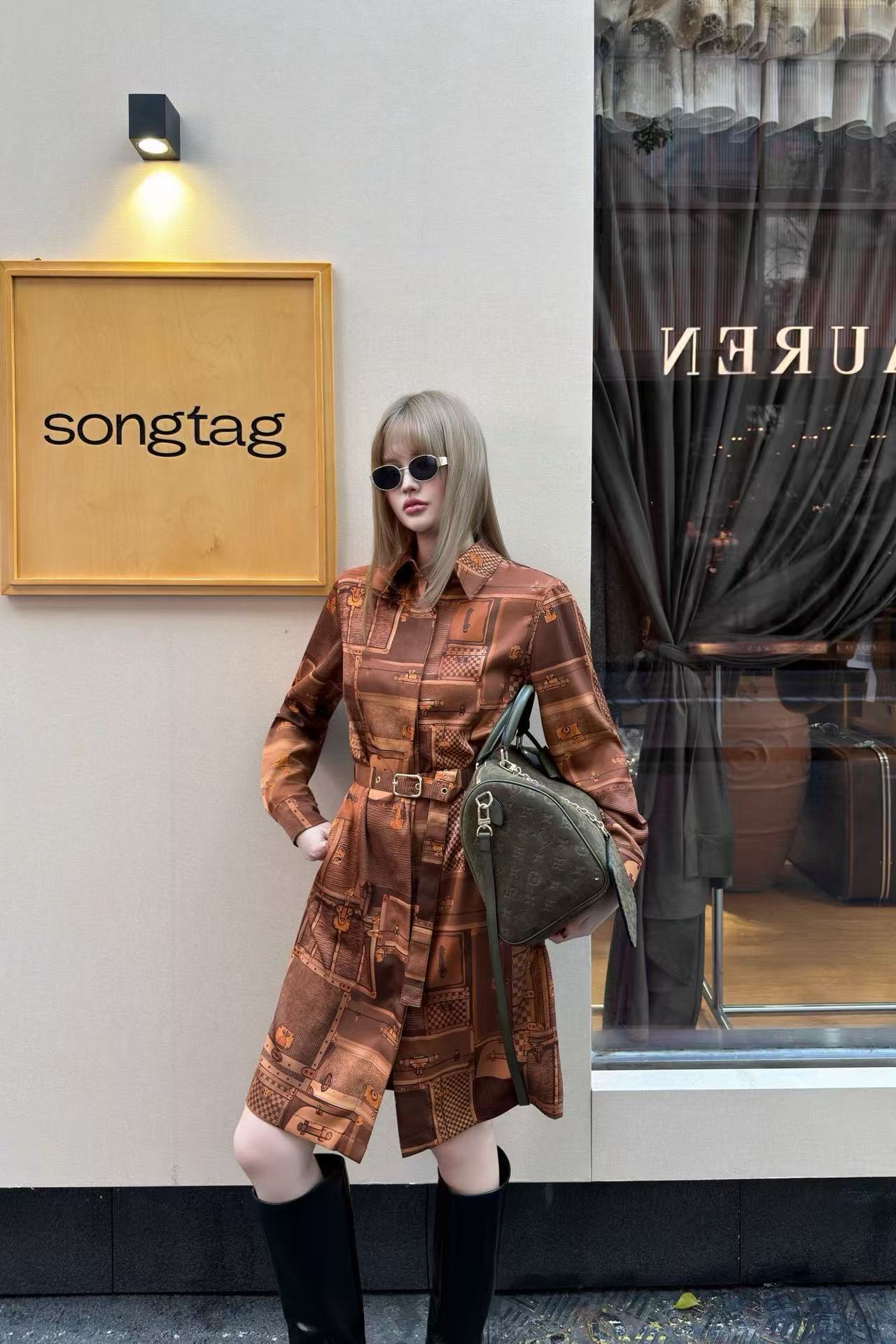 LVプリント ロングスリーブ ドレス【50％割引+送料無料】