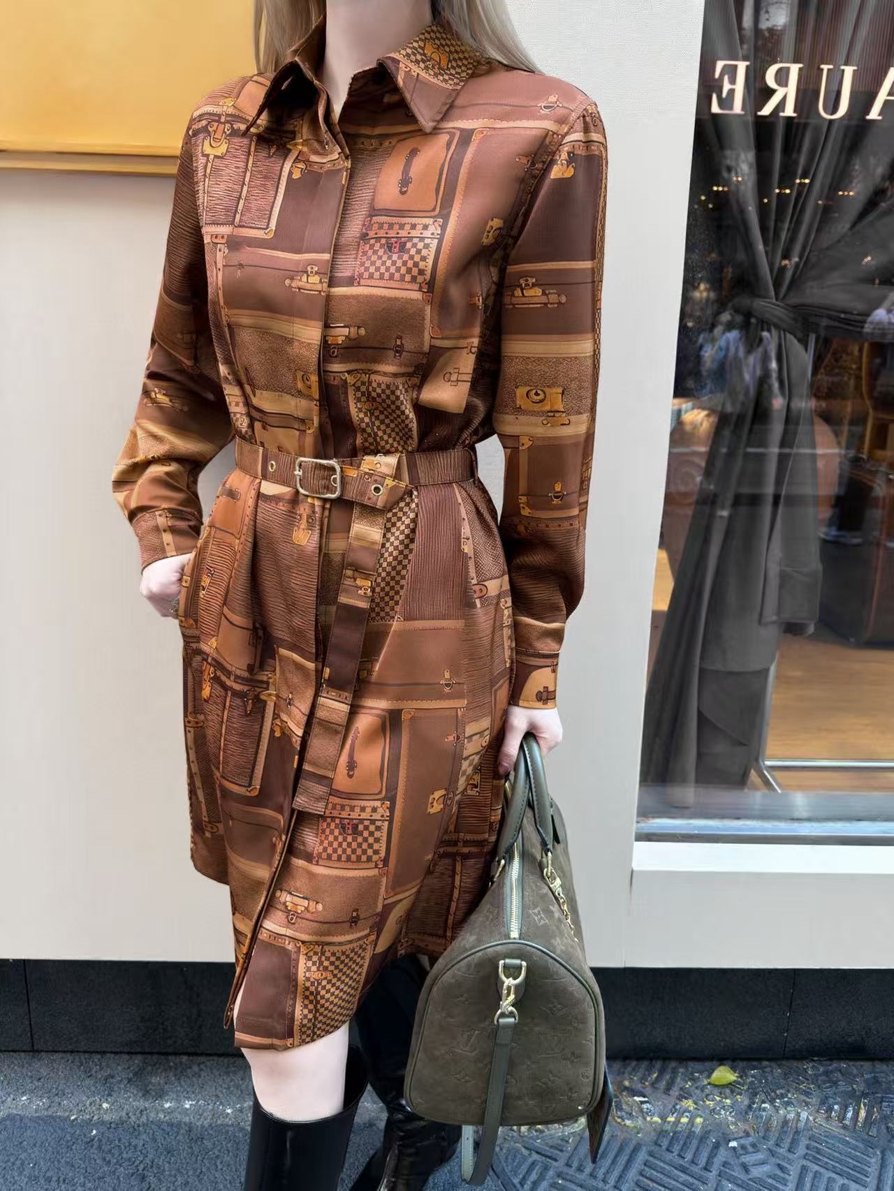 LVプリント ロングスリーブ ドレス【50％割引+送料無料】