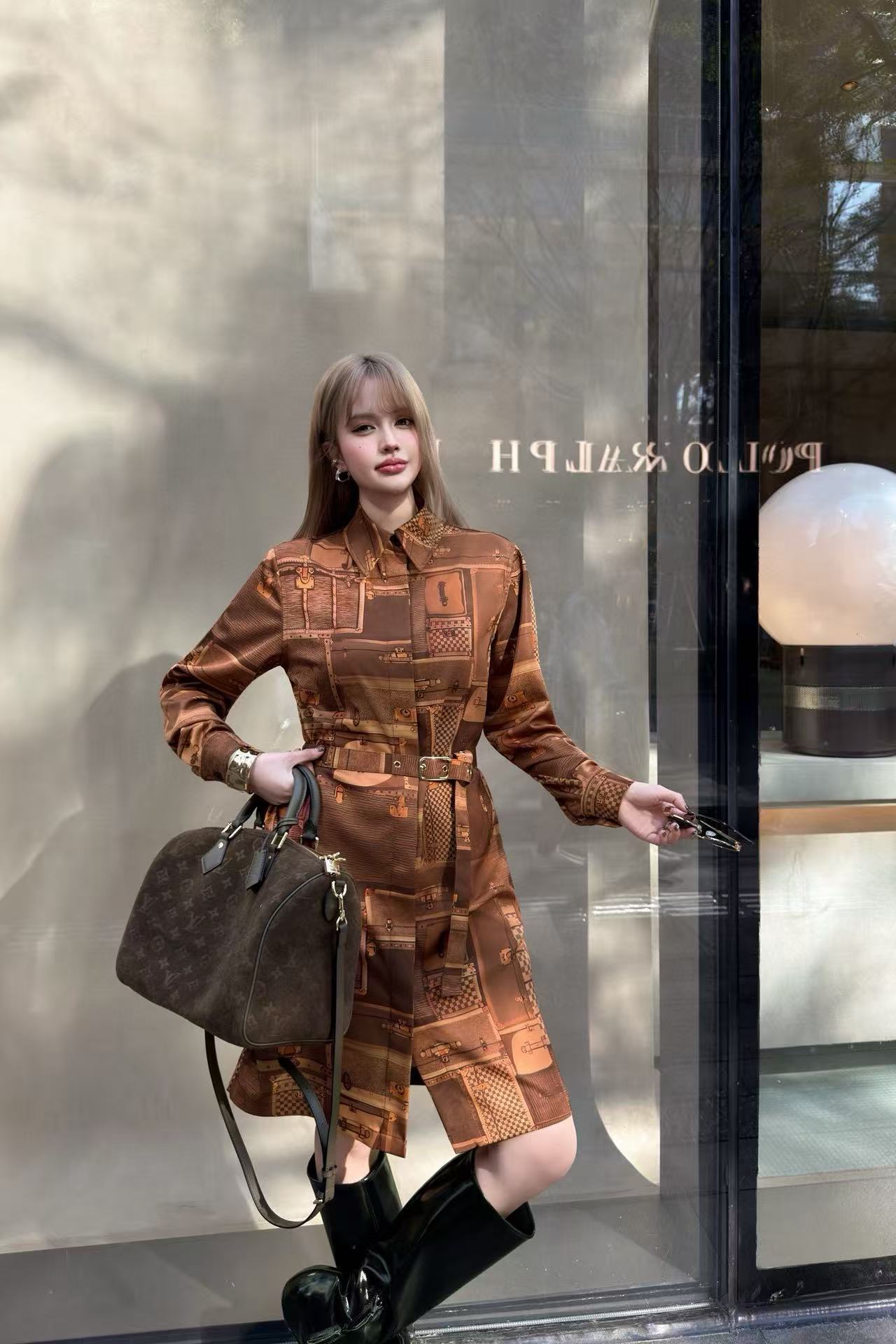 LVプリント ロングスリーブ ドレス【50％割引+送料無料】