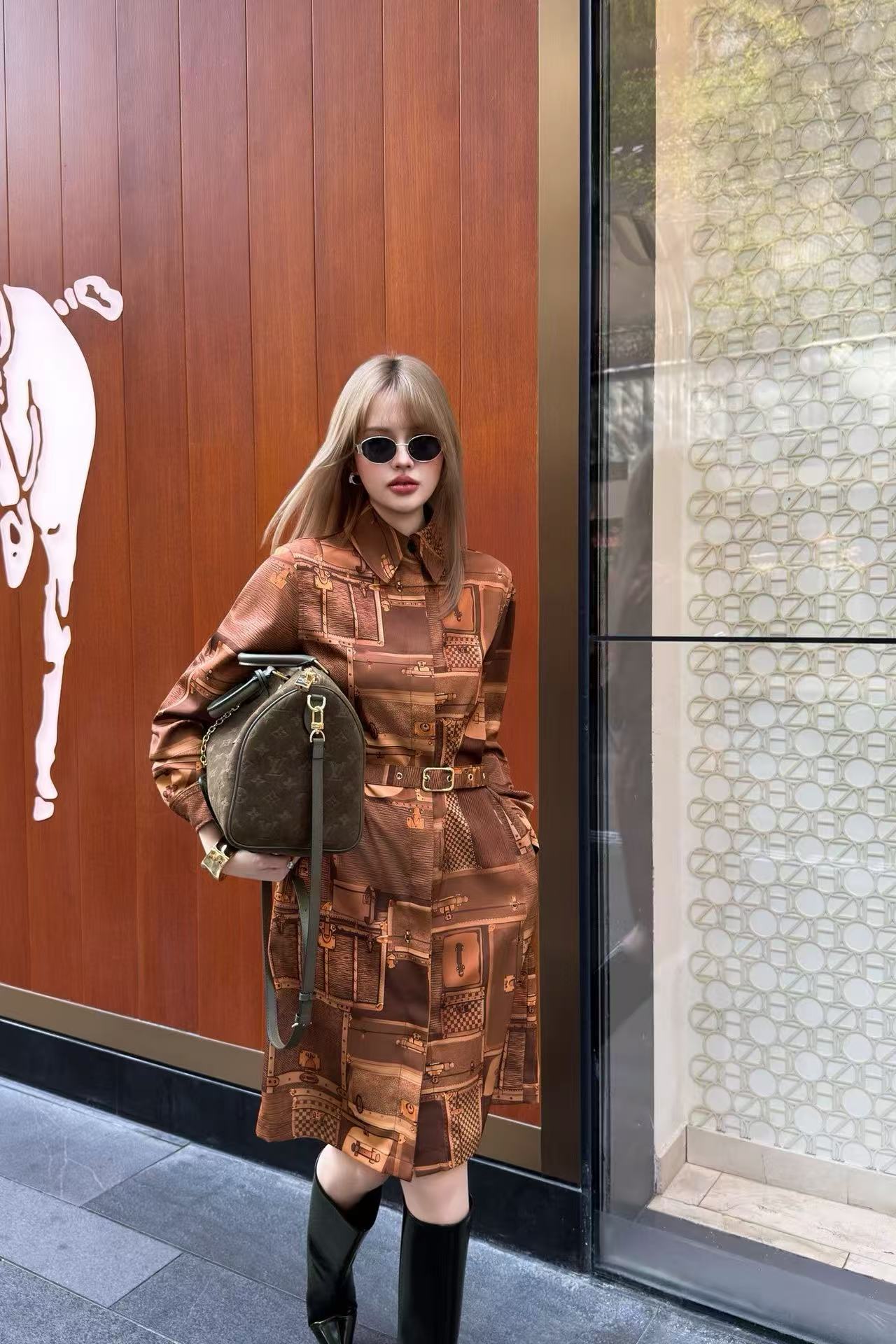 LVプリント ロングスリーブ ドレス【50％割引+送料無料】