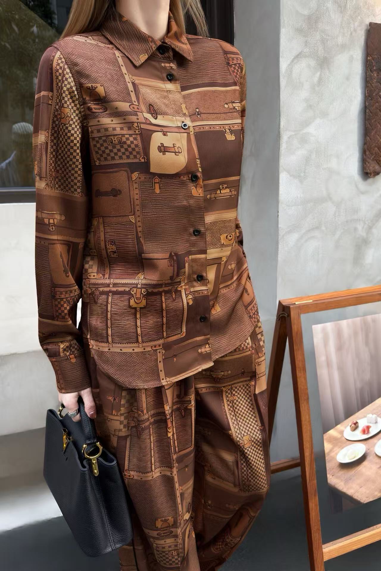 LVプリントシャツとパンツのツーピースセット【50％割引+送料無料】