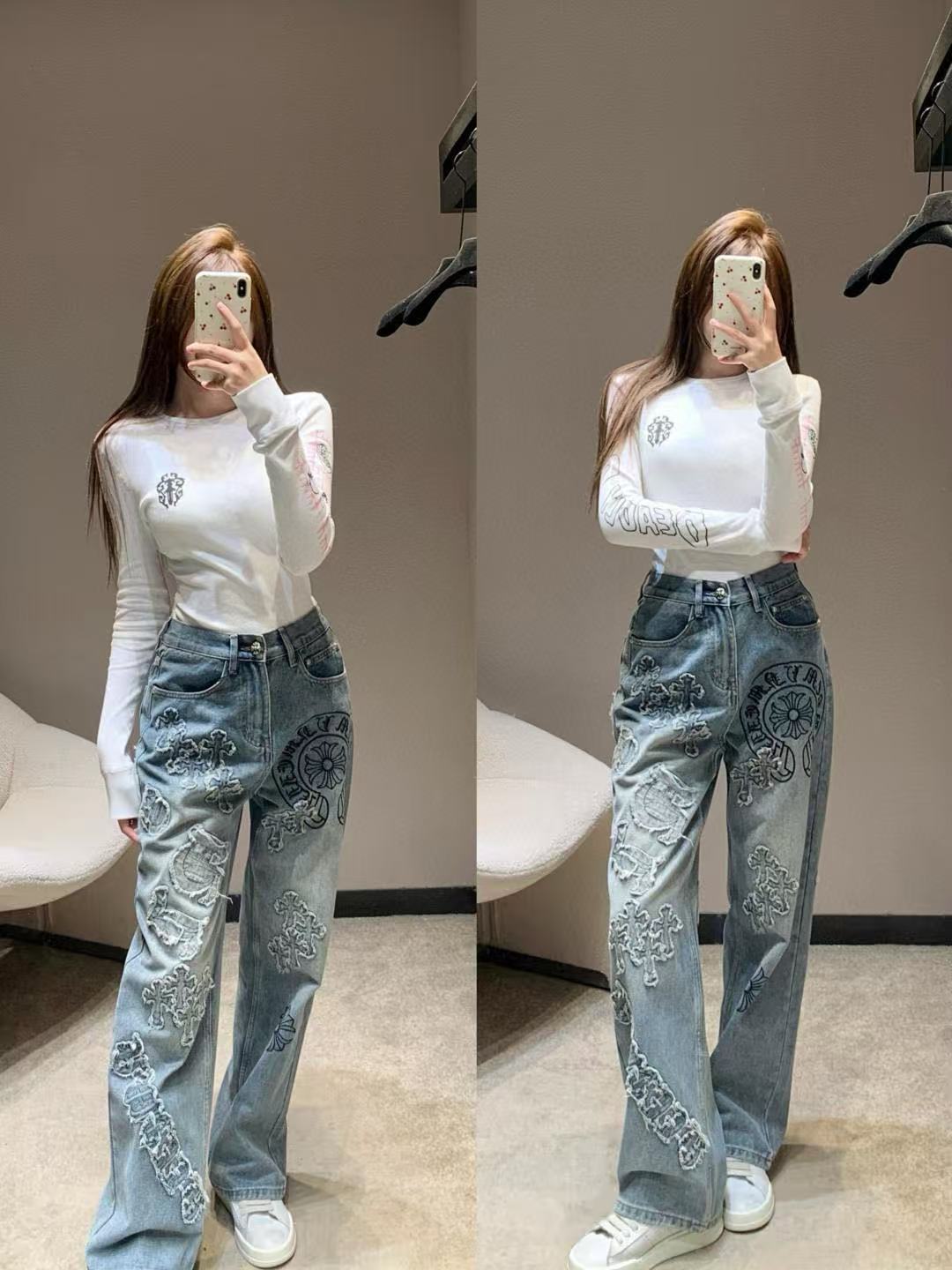 Chr0me Hearts刺繍入りジーンズ【50％割引+送料無料】