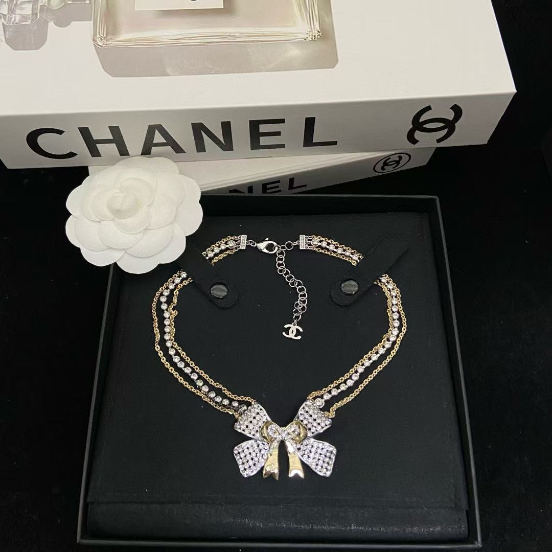 CHANE 125K フルダイヤモンド ボウネックレス（3層）【50％割引+送料無料】