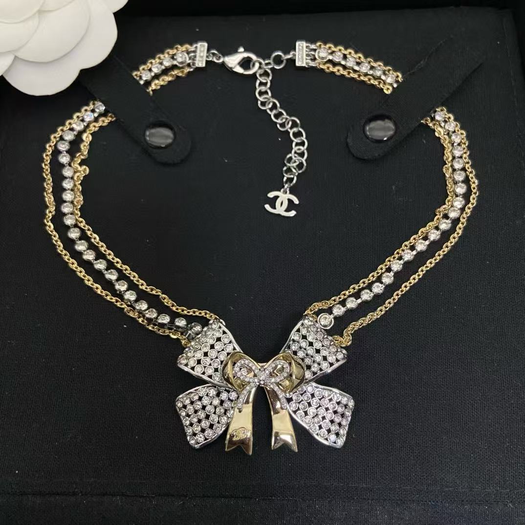 CHANE 125K フルダイヤモンド ボウネックレス（3層）【50％割引+送料無料】