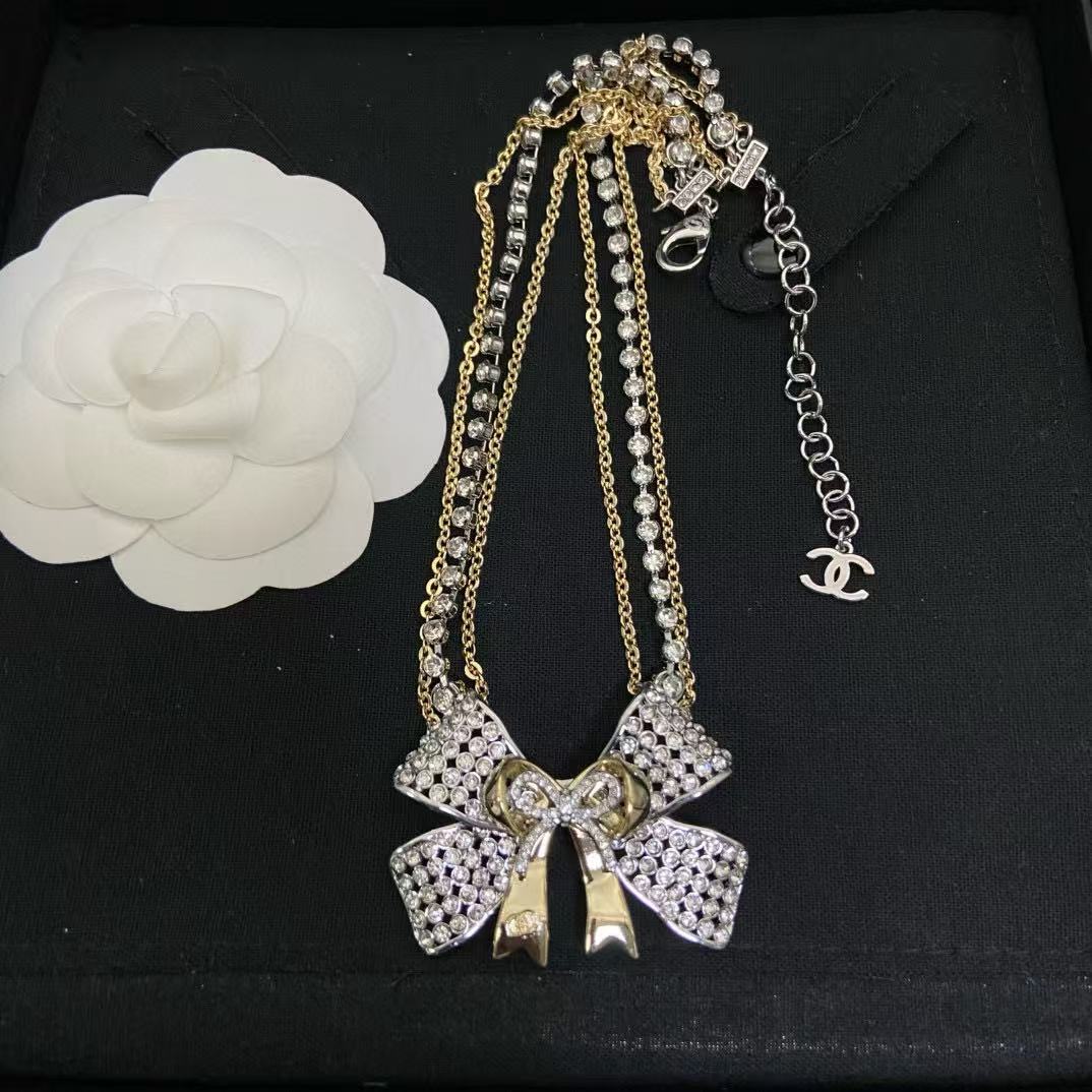 CHANE 125K フルダイヤモンド ボウネックレス（3層）【50％割引+送料無料】