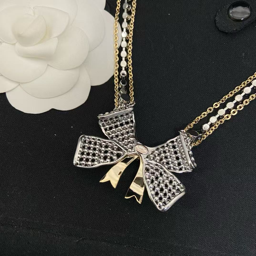 CHANE 125K フルダイヤモンド ボウネックレス（3層）【50％割引+送料無料】